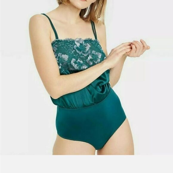 NWT Teal Lace Square Neck Bodysuit Auden Teal Small - Picture 1 of 10